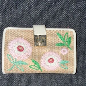 Kate Spade Phoebe Straw Turnlock Medium Wallet EMBROIDERED Flowers (MS)